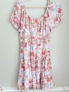 Rewind Pink Floral Tiered Sundress with Blue Accents